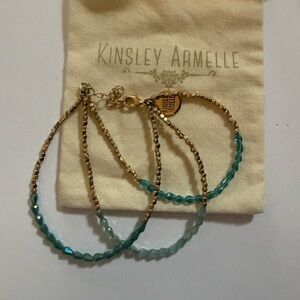Kinsley Armelle Multi Strand Gold and Aqua Beaded Bracelet, Stackable, Extender